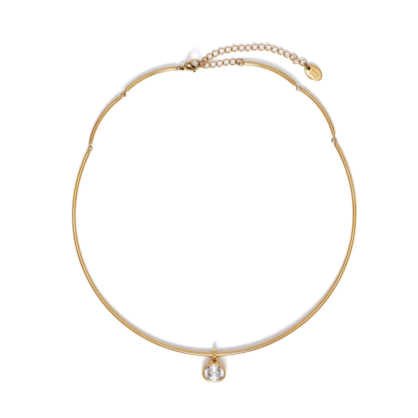 18K Gold Oval Crystal Collar Necklace