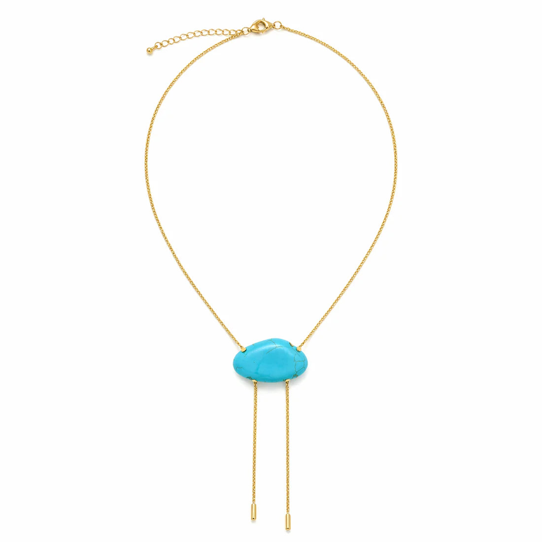 18K Gold & Turquoise Stone Adjustable Bolo Necklace