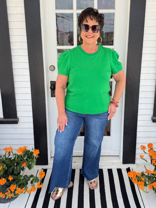 Larissa Pleat Sleeve Tee | Green