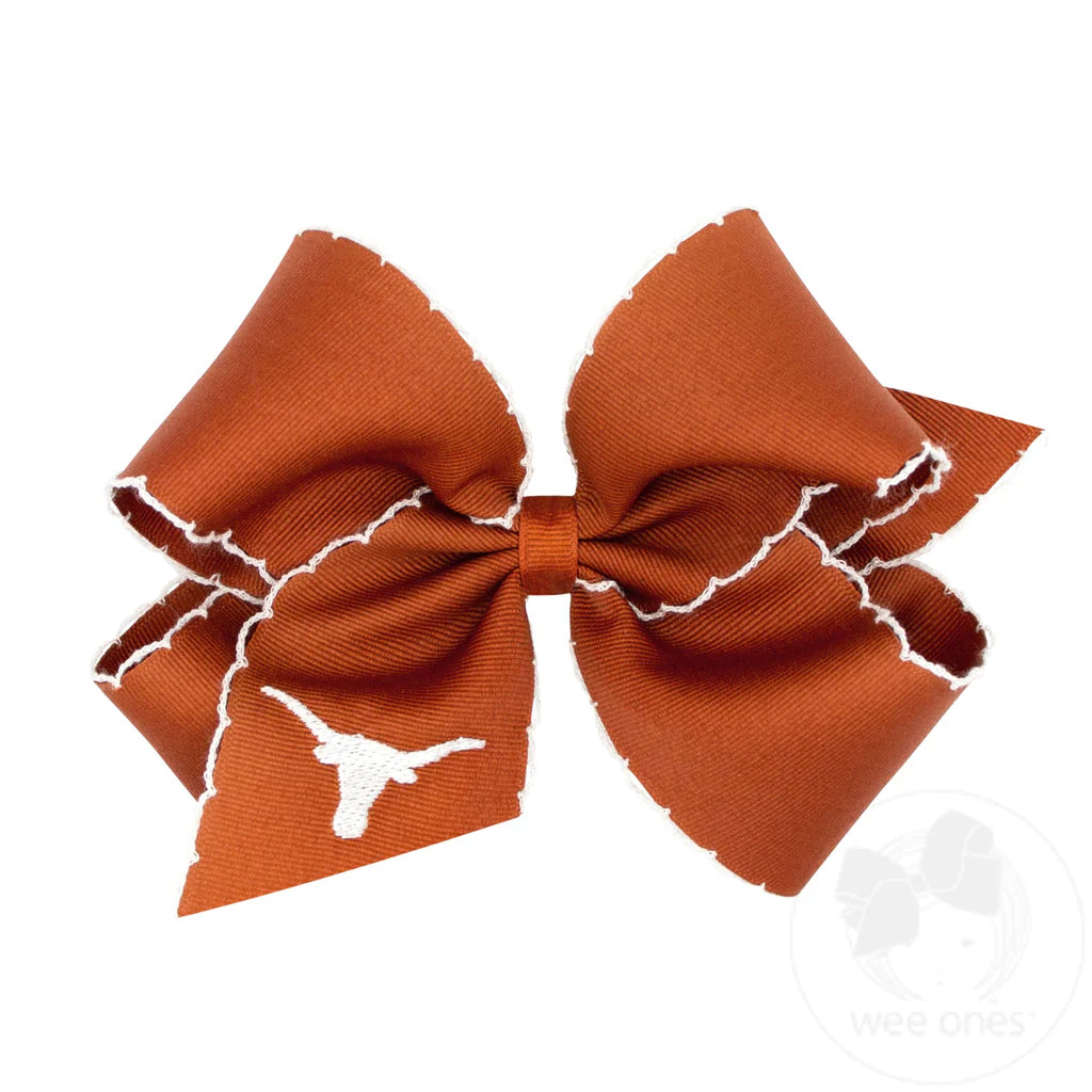 King Grosgrain Hair Bow with Moonstitch Edge and Embroidered Collegiate Logo | UT