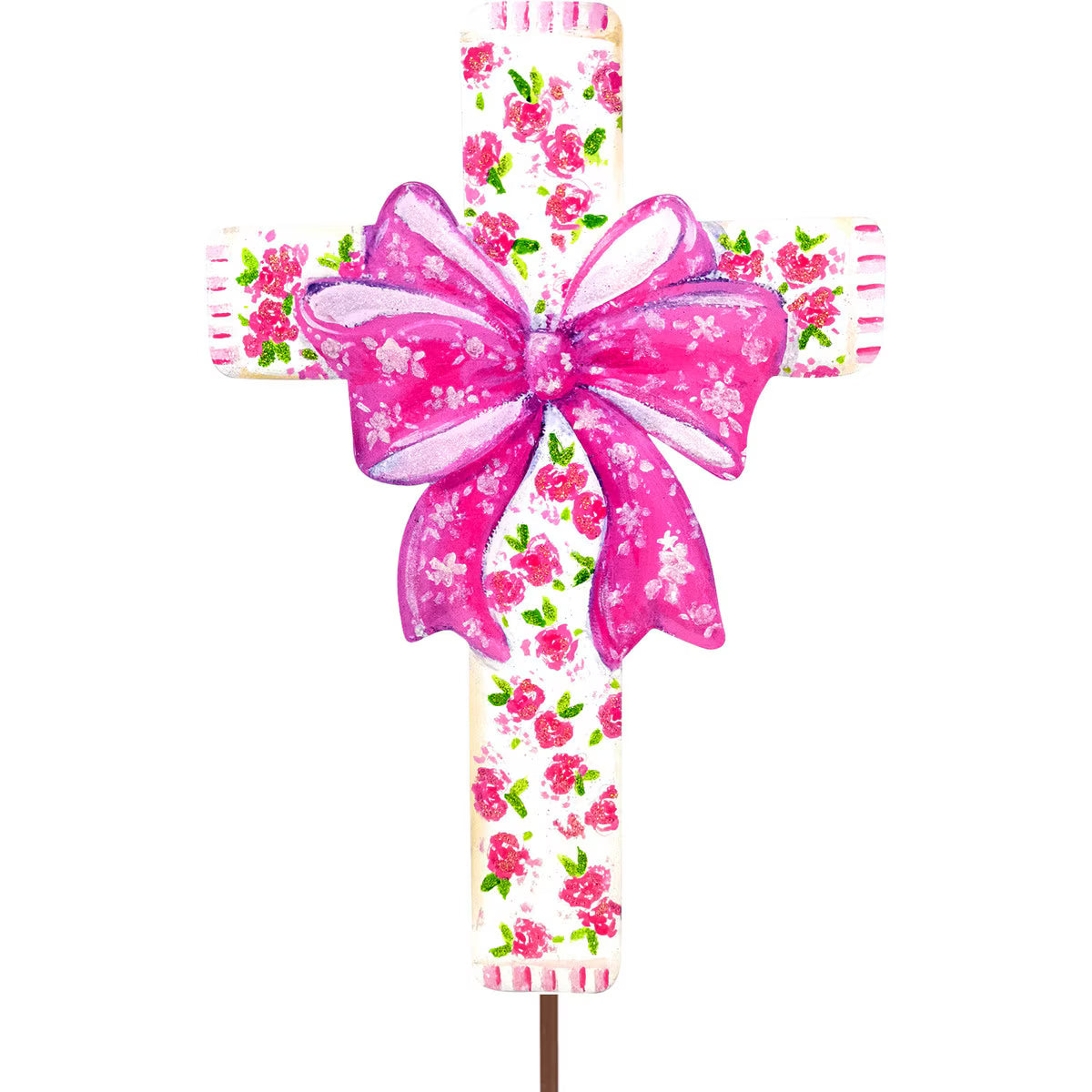Pink Roses Cross with Bow