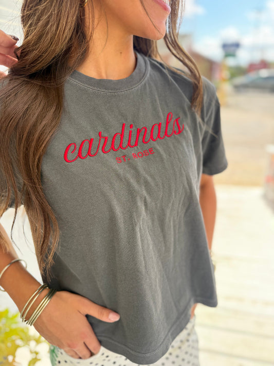 Cardinals Embroidered Cropped Tee