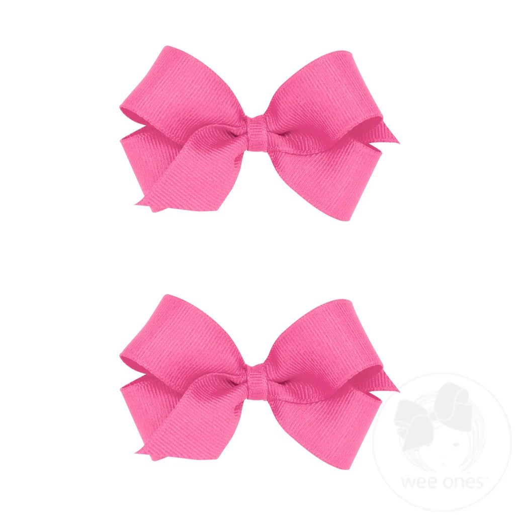 Mini Grosgrain Hair Bow Two Pack | Hot Pink