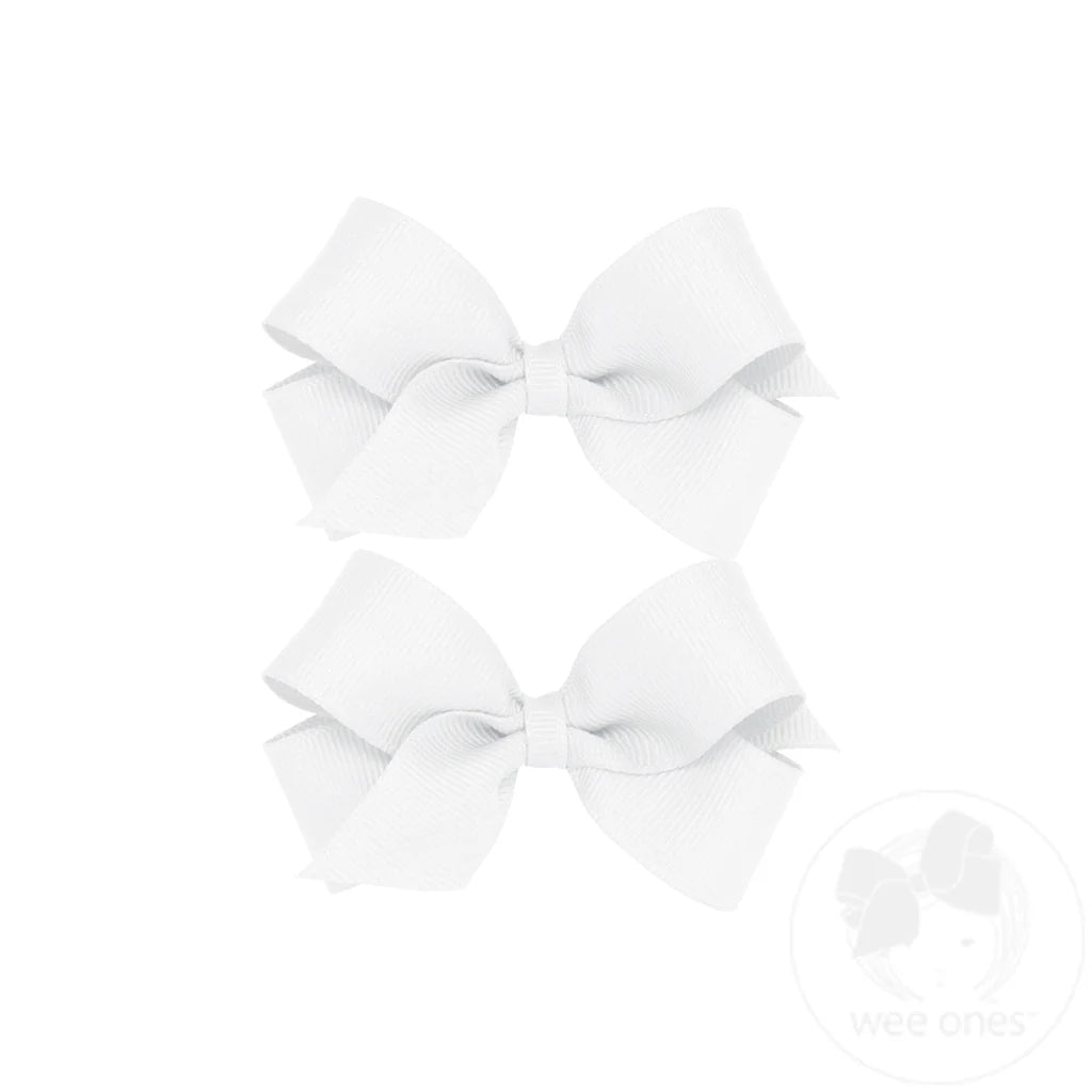 Mini Grosgrain Hair Bow Two Pack | White