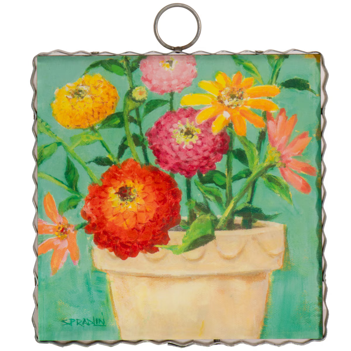 Mini Art Pot of Zinnias