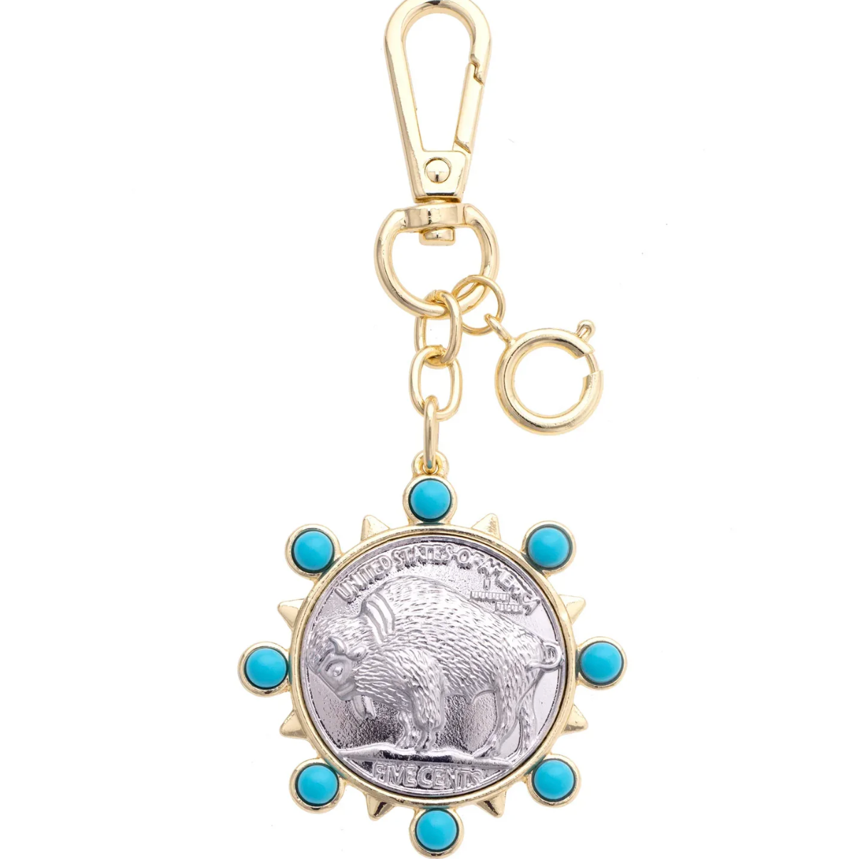 Buffalo Coin Bag Charm in Silver and Turquoise