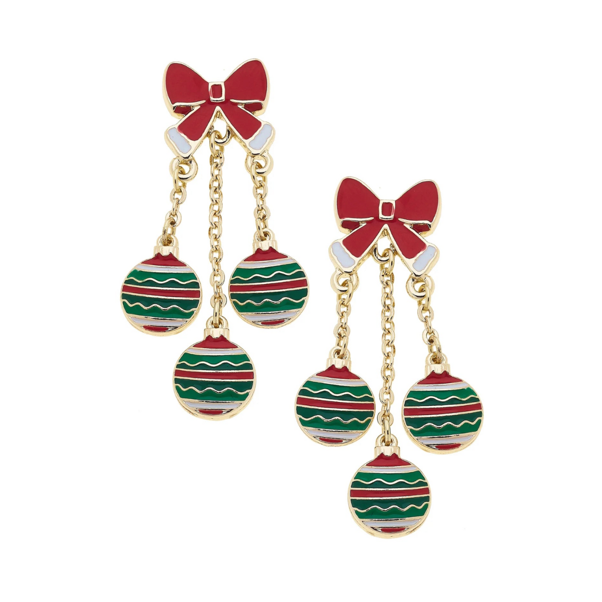 Deck The Halls Enamel Earrings in Red & Green