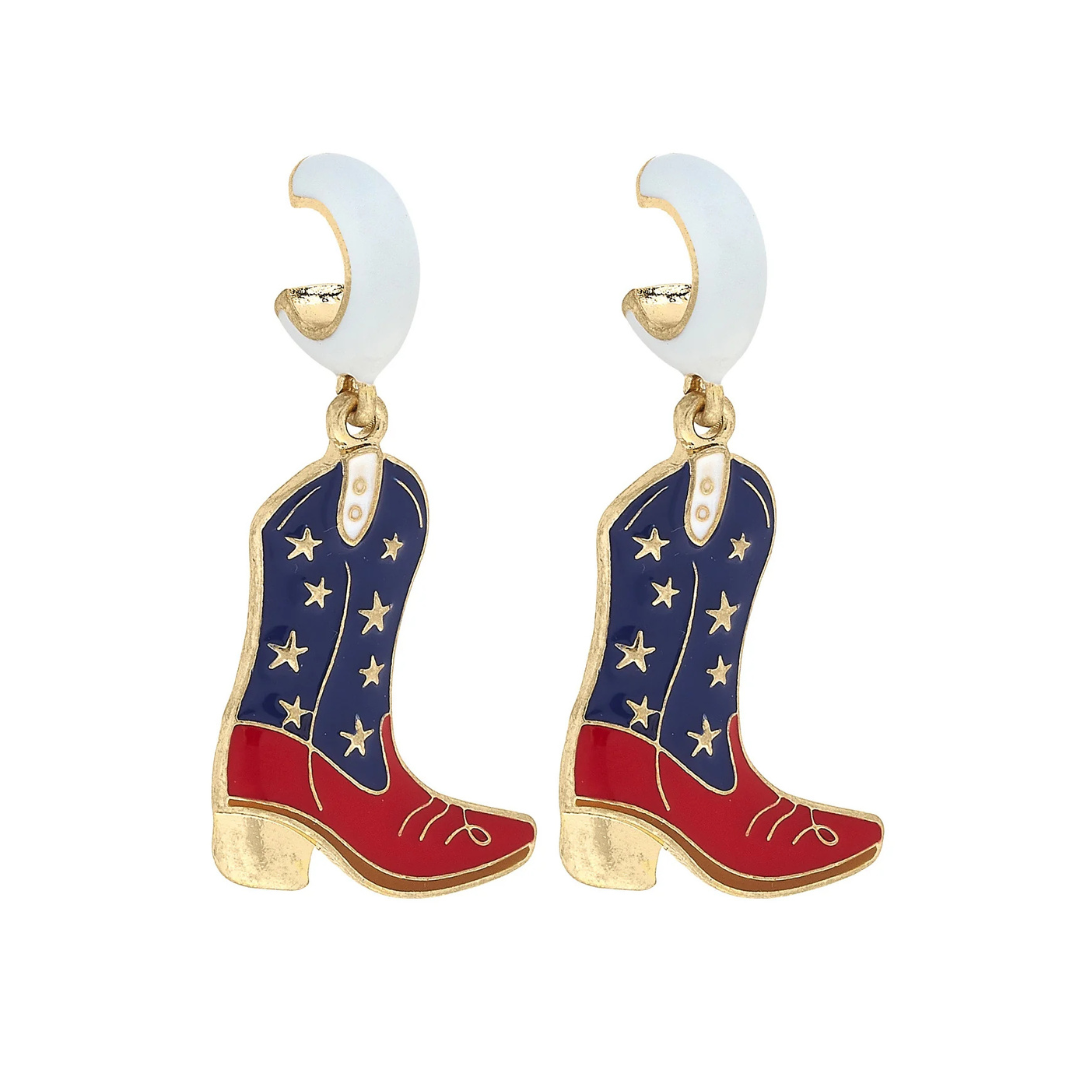 All American Enamel Boot Huggie Hoop Earrings