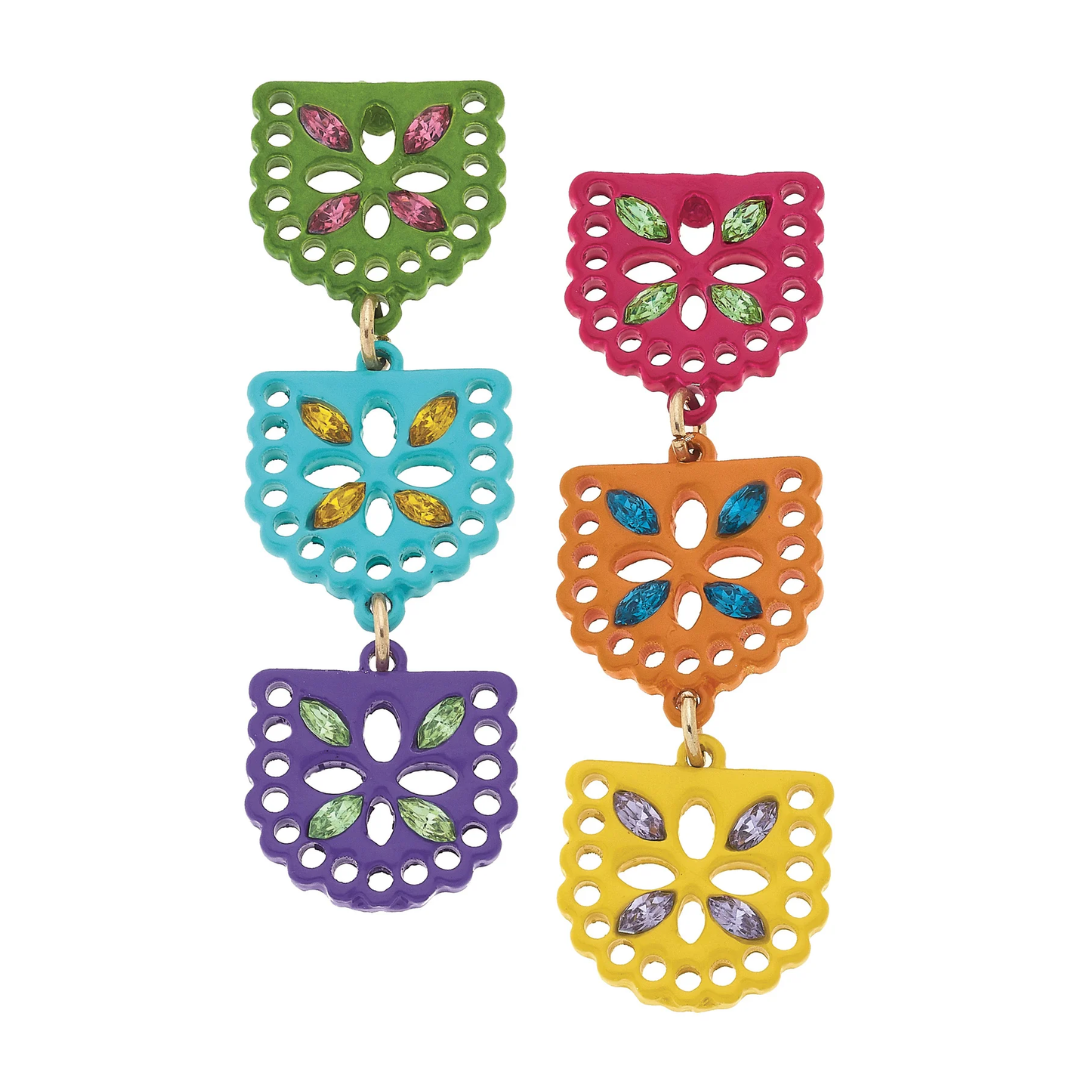 Fiesta Papel Picado Enamel Banner Earrings in Multi