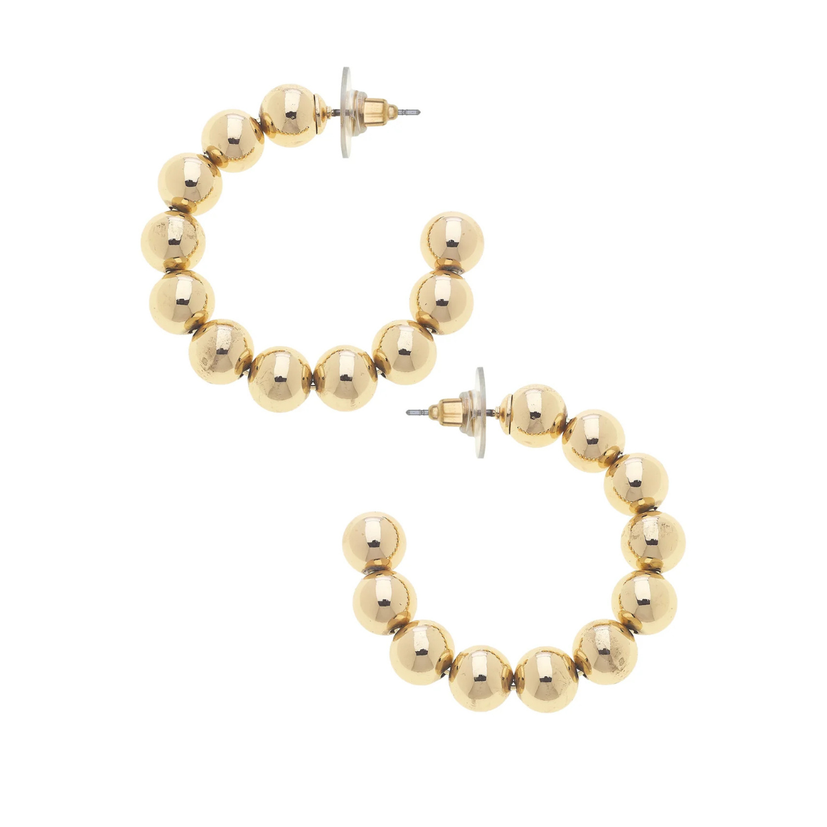 Jasper Ball Bead Hoop Earrings in Shiny Gold