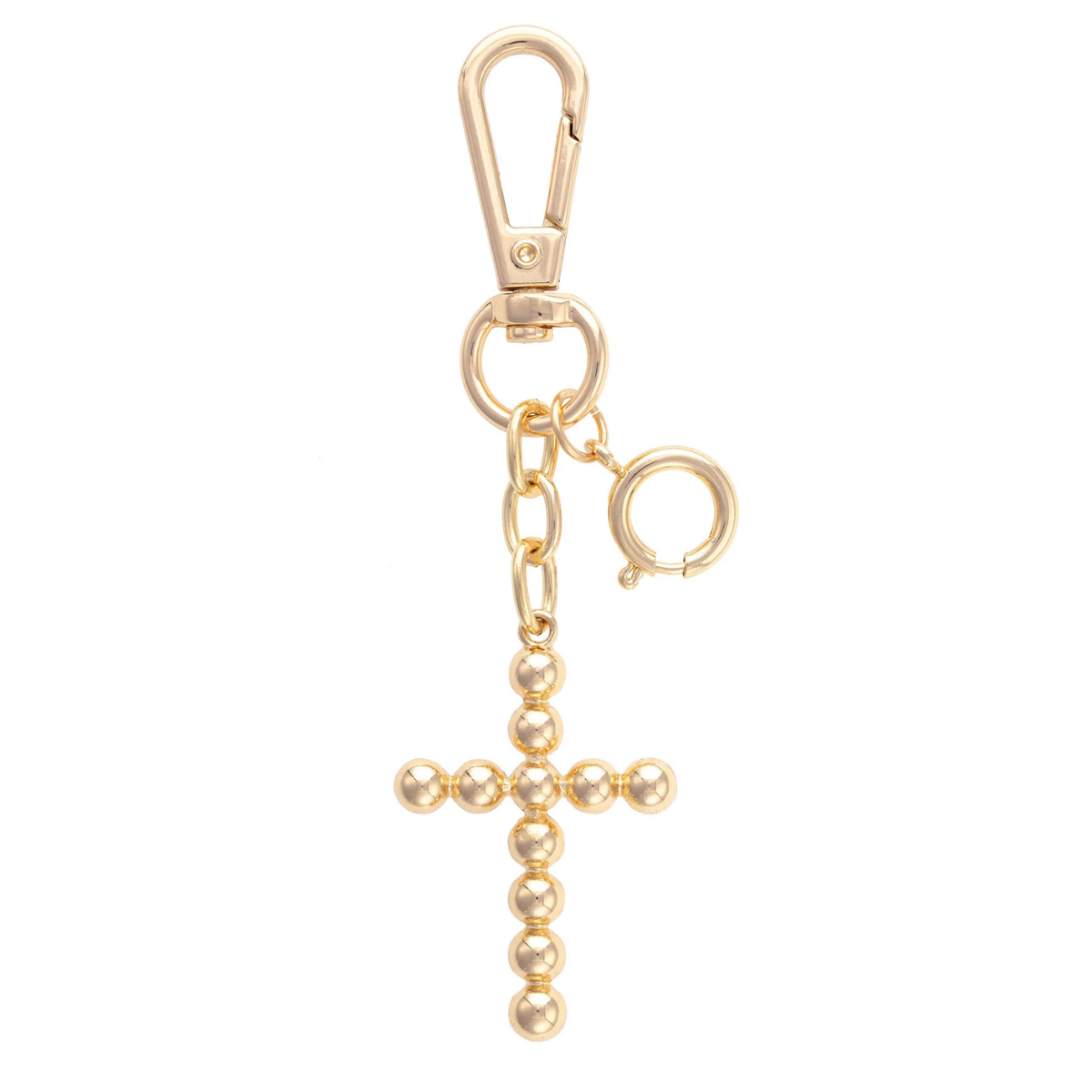 Beaded Cross Bag Charm in Shiny Gold