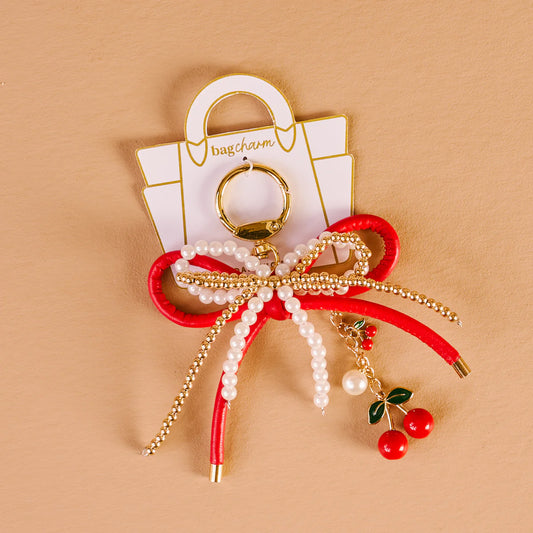 Cherry Bliss Layered Bows Bag Charm