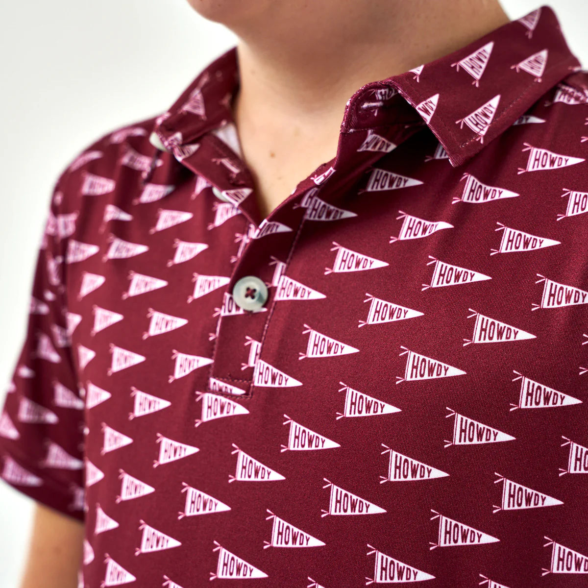 Youth | Performance Polo | Howdy Pennants - Maroon