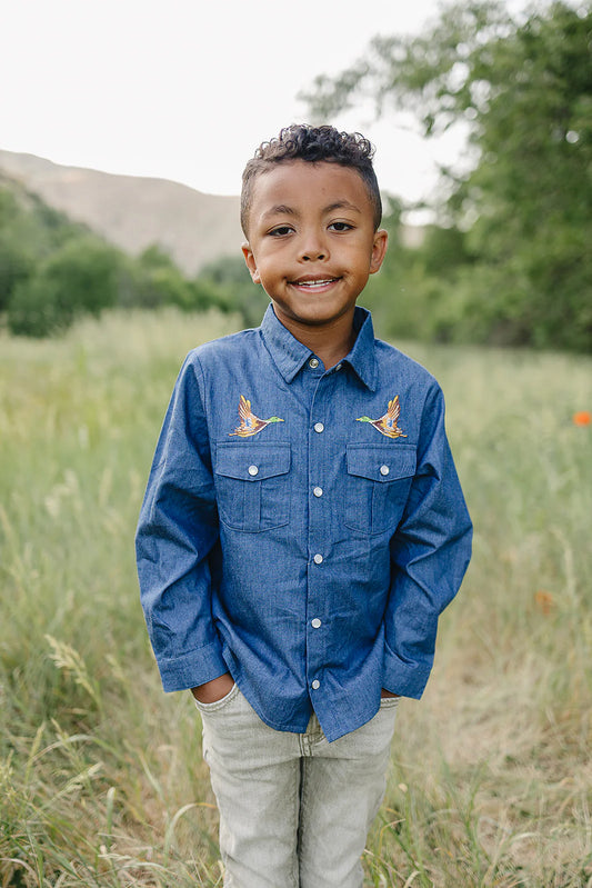 Redford Pearl Snap | Mallard Denim