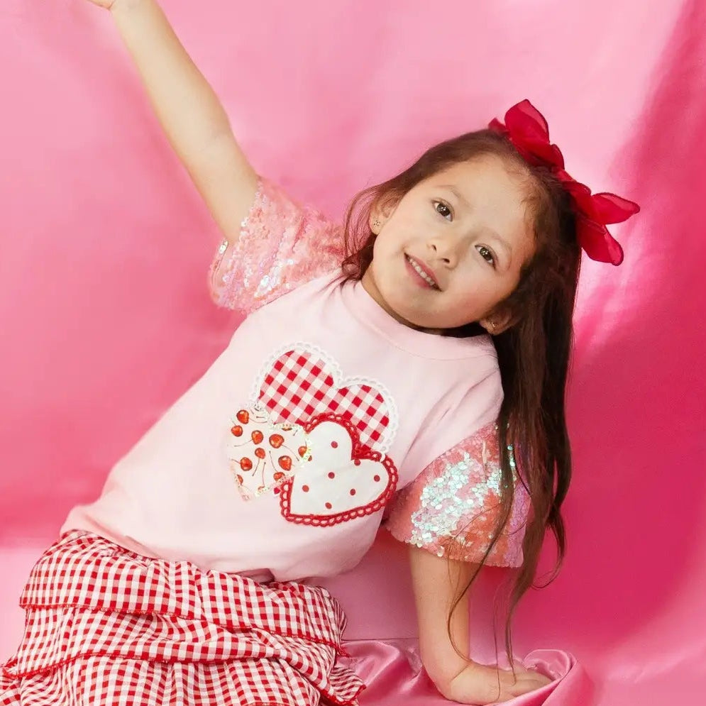 Girls' Heart Patches On Pink Princess Top