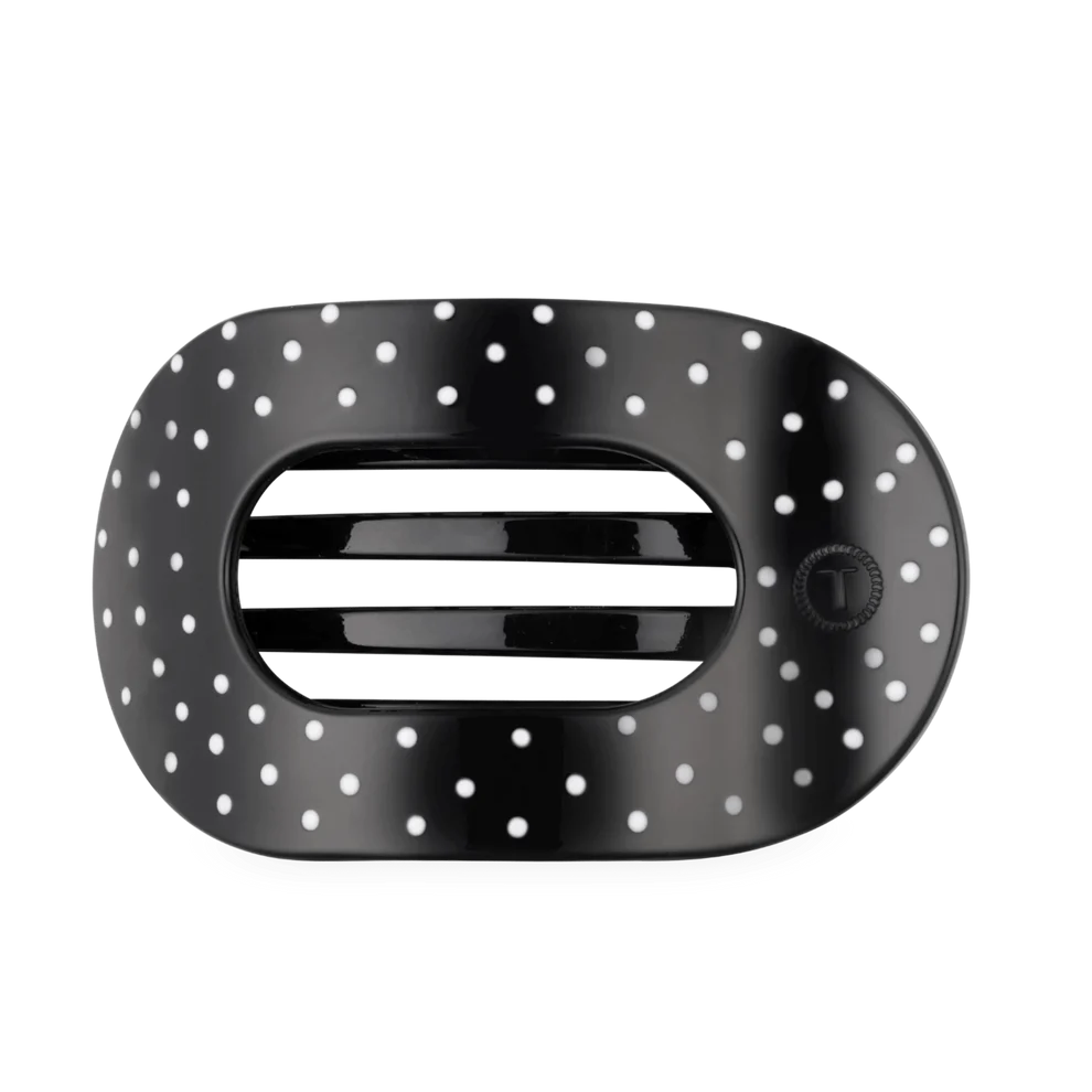 Black Polka Dot Party Large Flat Round Hair Clip