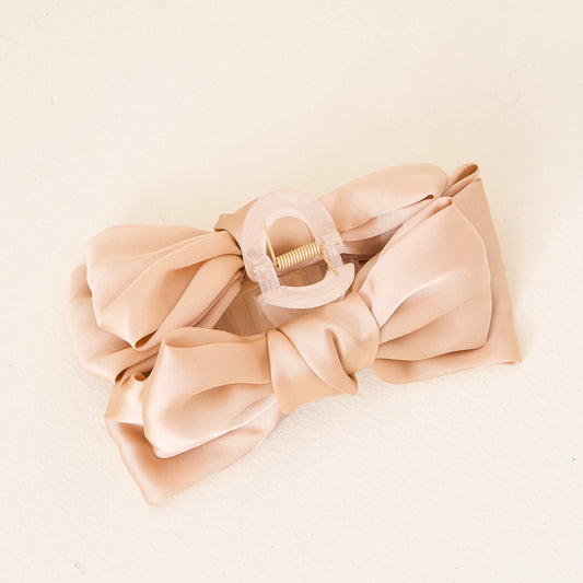 Satin Bow Claw Clip | Beige