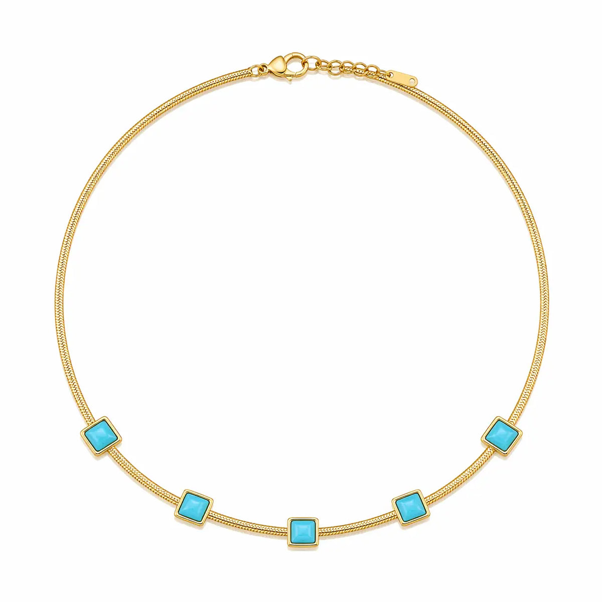 18K Gold & Turquoise Herringbone Chain Necklace