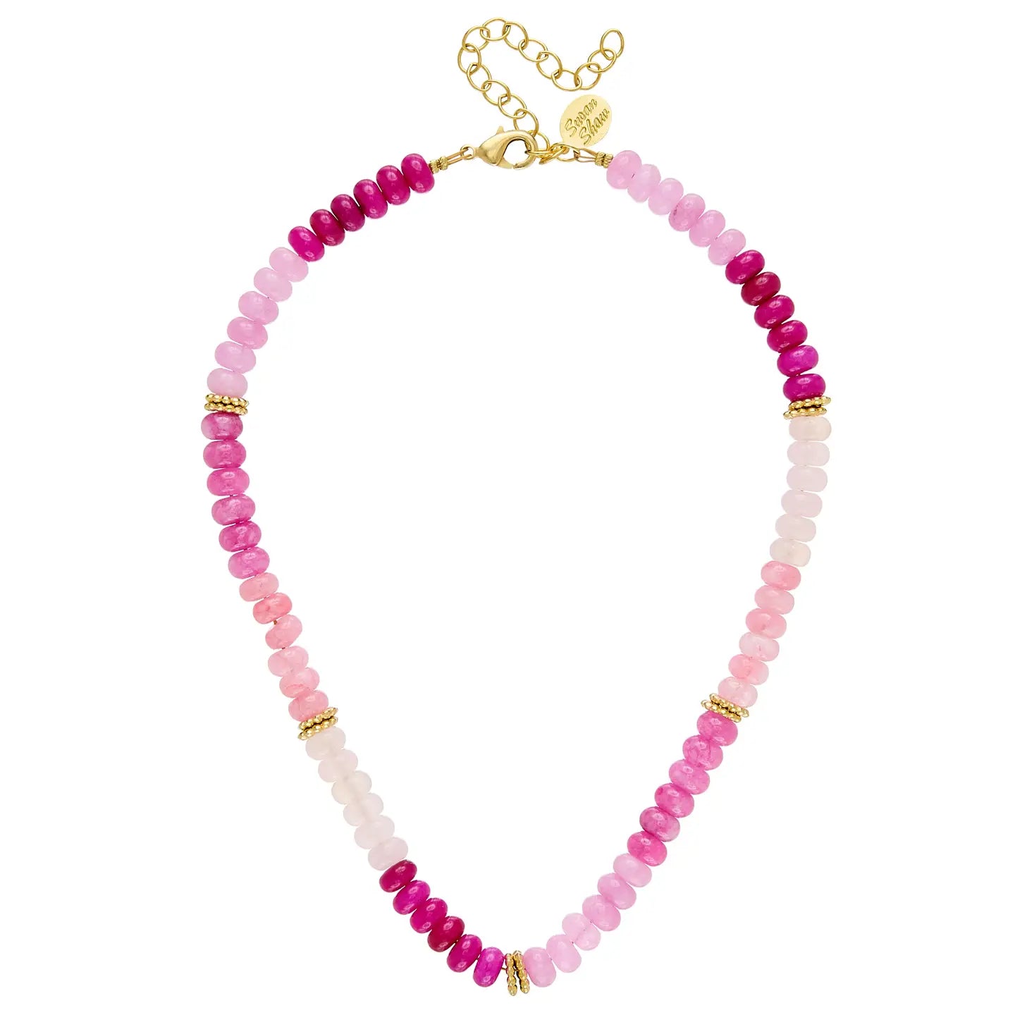 Pink Jade and Gold Bead Necklace