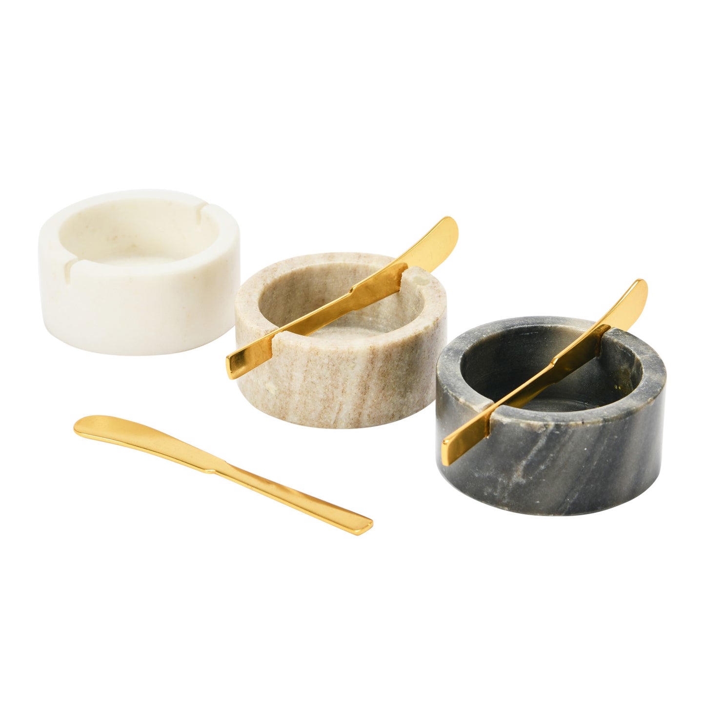 Marble Bowl with Metal Knife, Set of 2