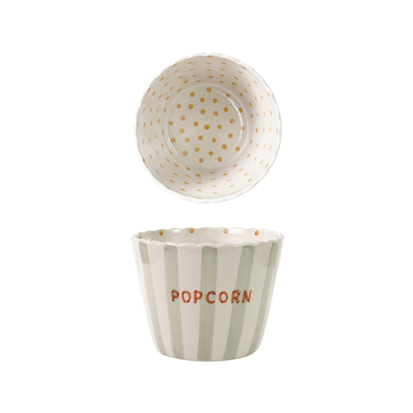 Hand-Painted Embossed Stoneware Scalloped Striped Bowl