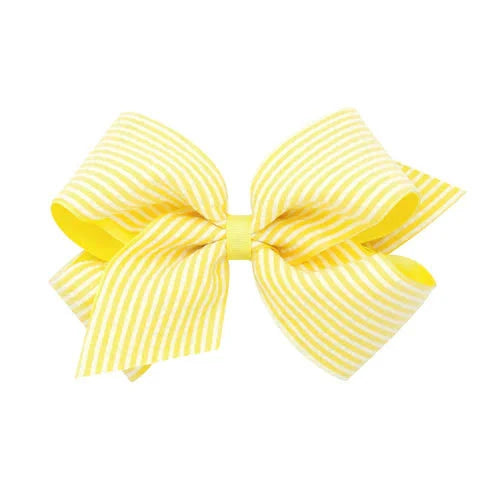 King Genuine Seersucker Fabric and Grosgrain Overlay Hair Bow | Yellow