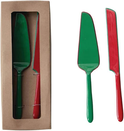 Enameled Stainless Steel Cake Knife & Server (Boxed Set of 2)