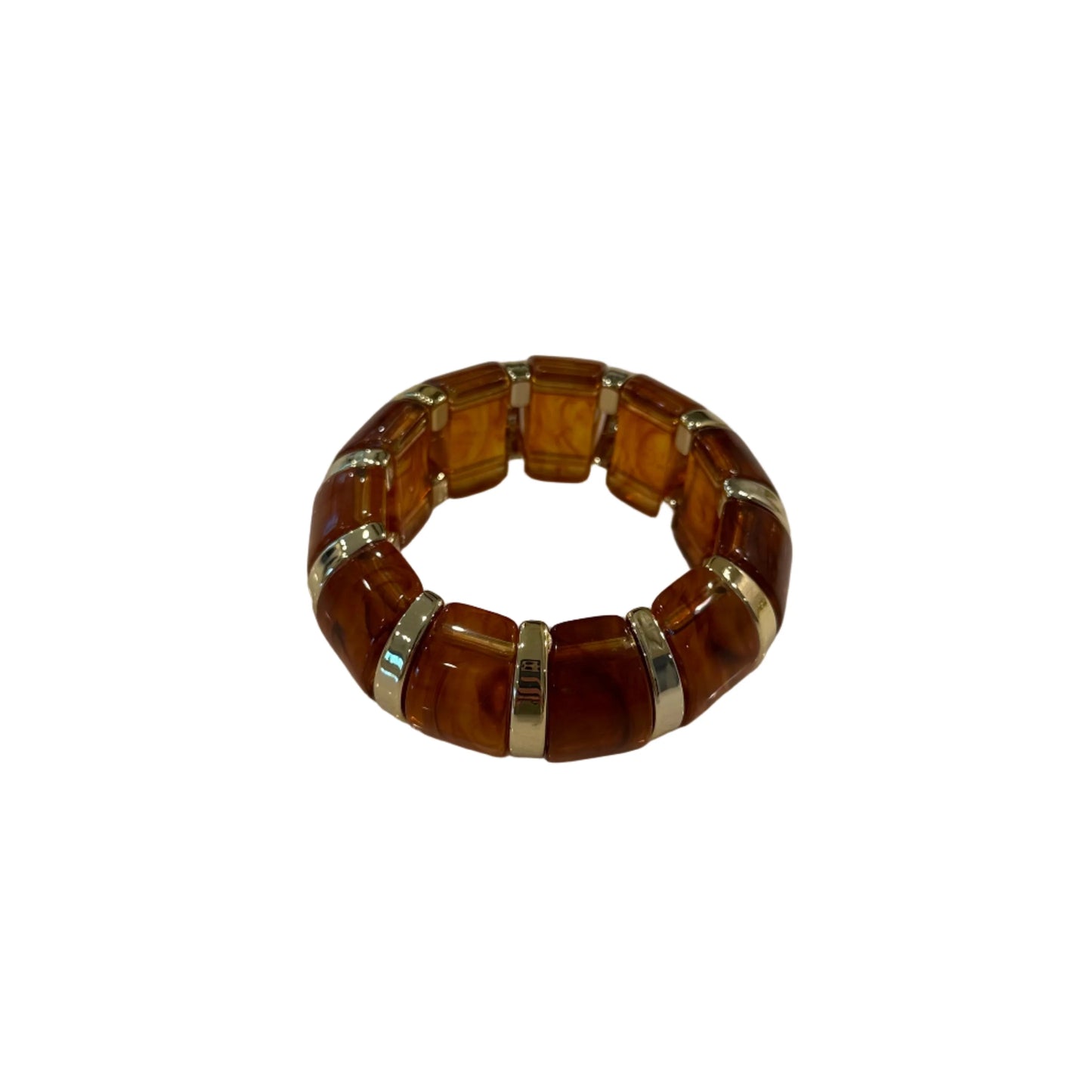 Tortoise Chunky Resin Stretch Bangle Bracelet with Gold Accents