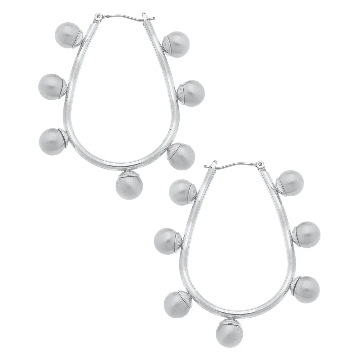 Allison Studded Metal Teardrop Hoop Earrings | Silver