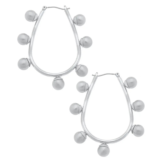 Allison Studded Metal Teardrop Hoop Earrings | Silver