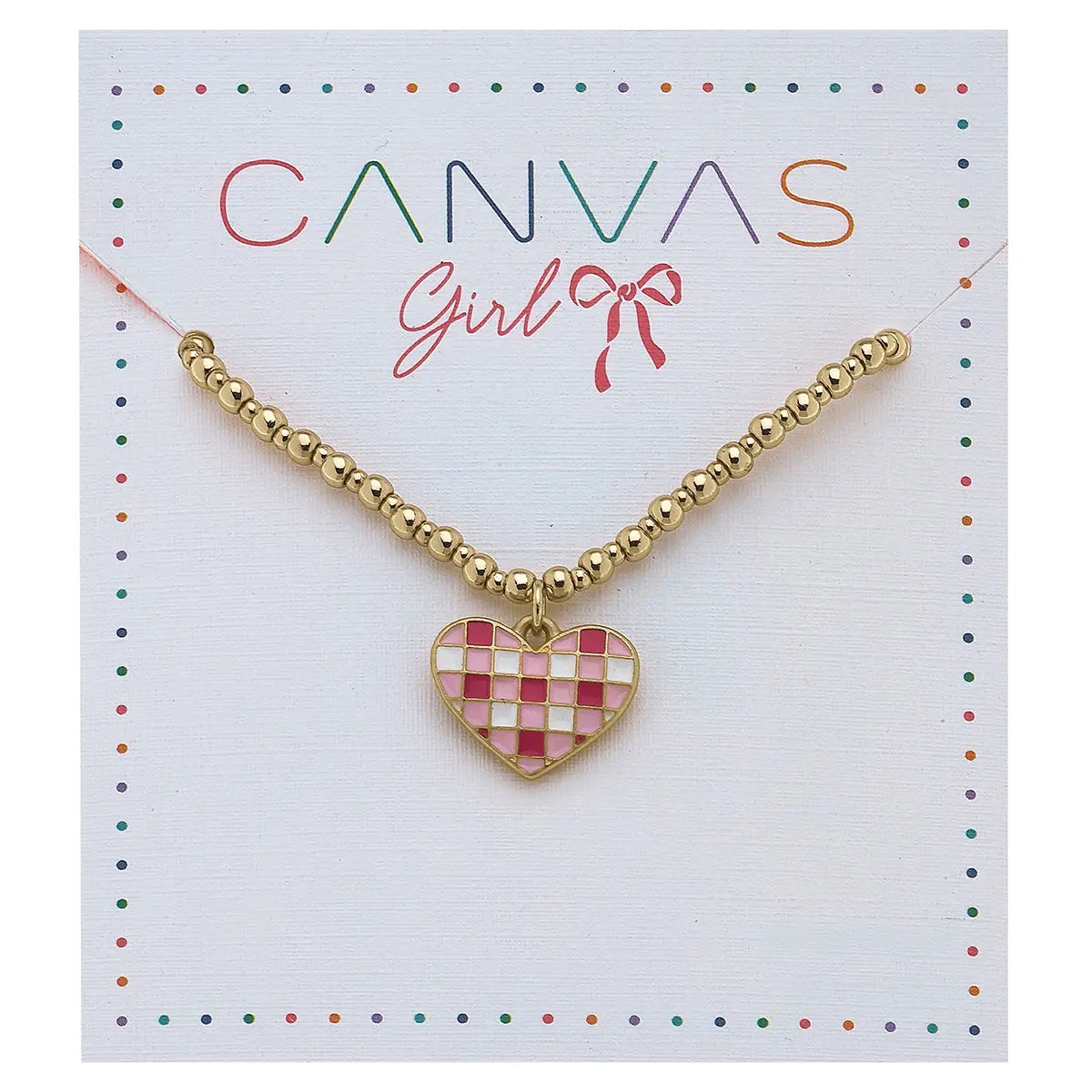 Livi Gingham Heart Children’S Necklace in Pink