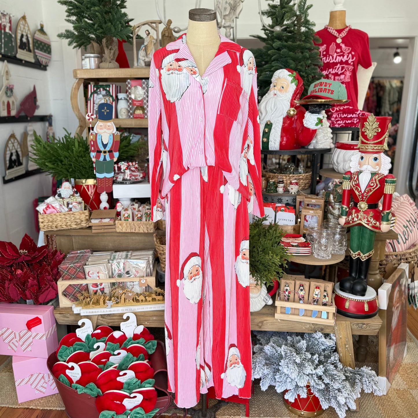 Santa Ribbed Set | Pink & Red