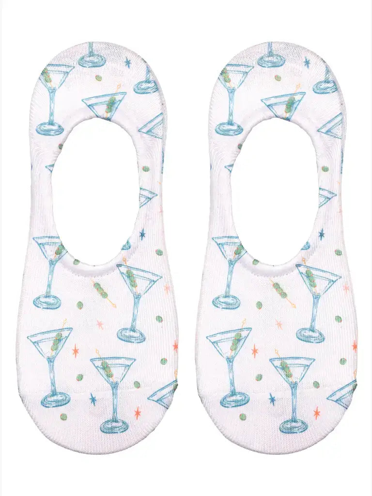 No-Show Liner Socks - Martinis & Olives - White