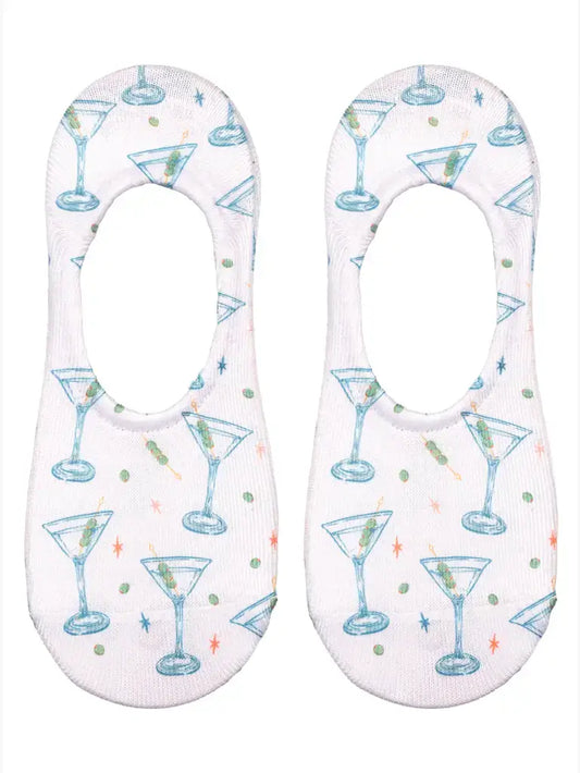 No-Show Liner Socks - Martinis & Olives - White