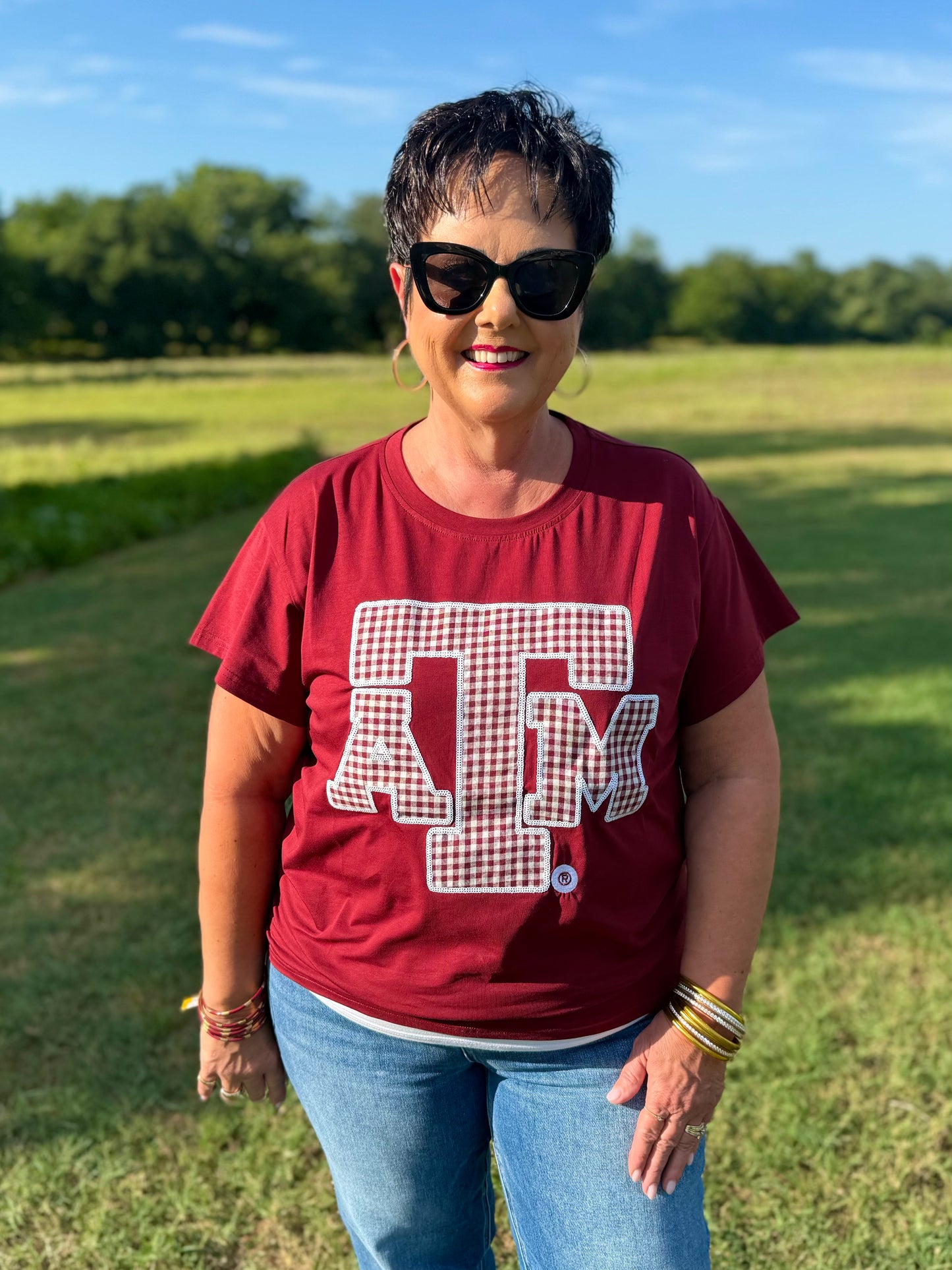 QOS Licensed Texas A&M Gingham Mascot Tee