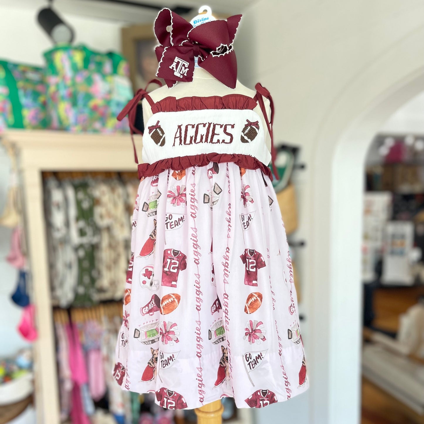 Texas A&M Smocked Tie Dress