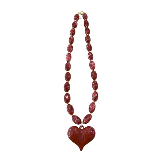 Roxie Red Beaded Necklace with Heart Charm