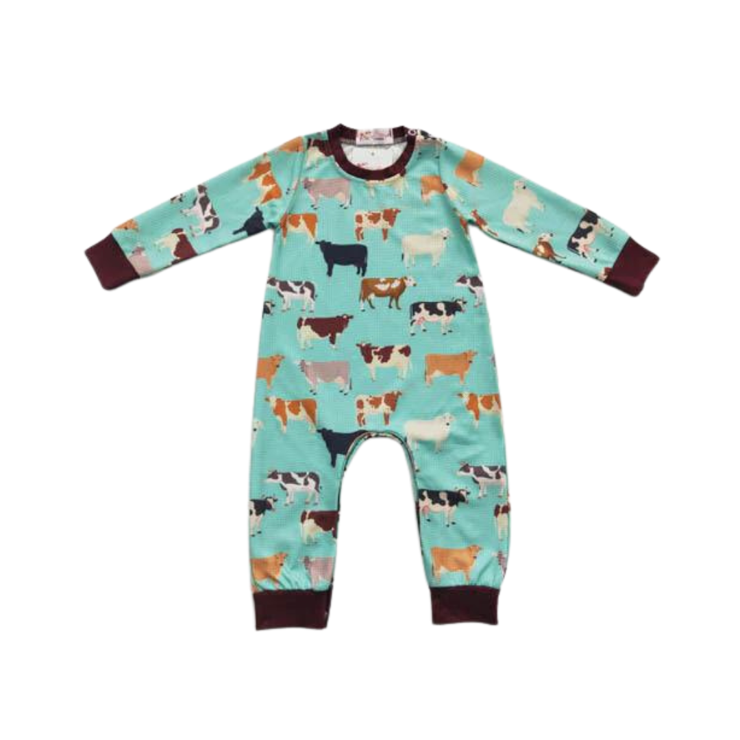 Aqua Cattle Boy Romper