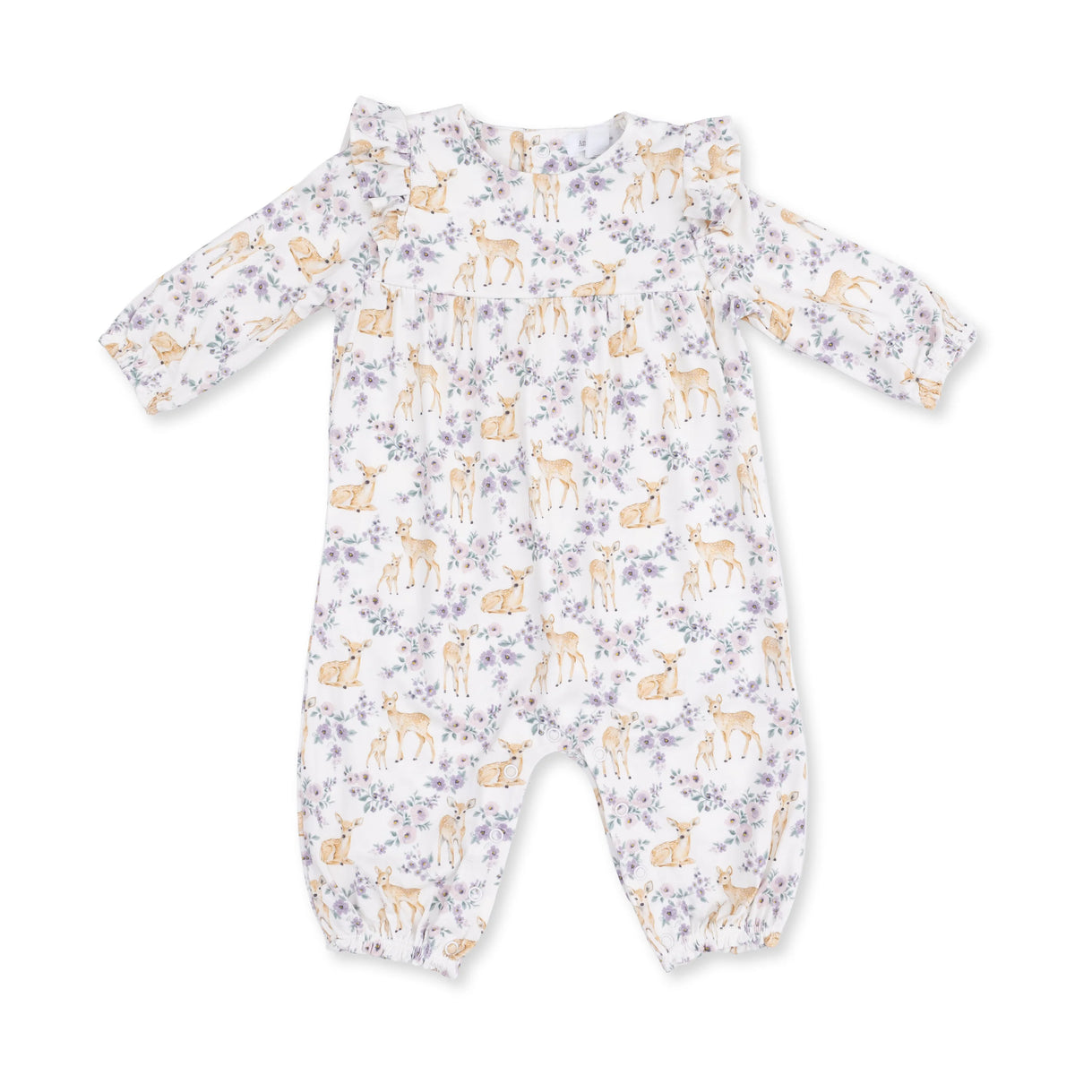 Floral Deer I Ruffle Sleeve Snap Romper