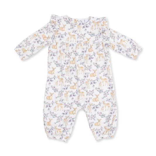 Floral Deer I Ruffle Sleeve Snap Romper