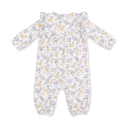 Floral Deer I Ruffle Sleeve Snap Romper