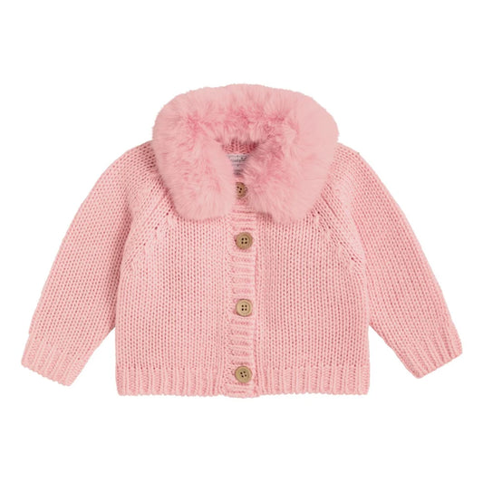 Pink Fur Collar Cardigan