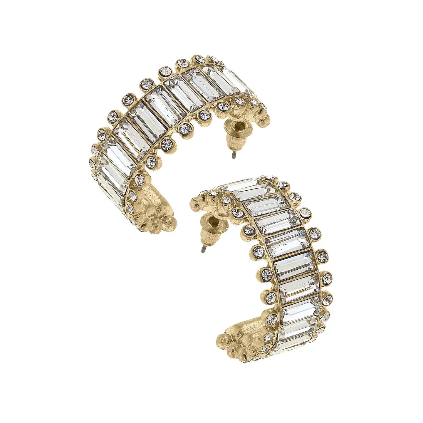 Katherine Rhinestone Baguette Hoop Earrings | Clear