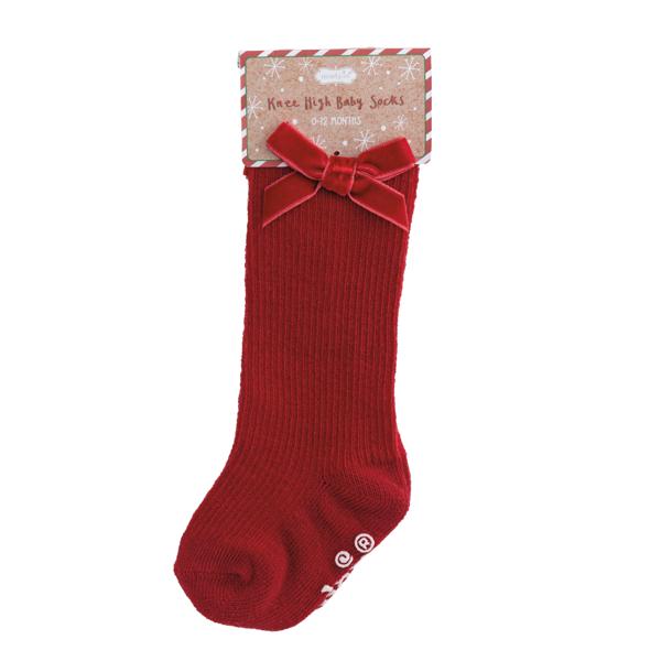 Red Dotted Knee High Baby Socks