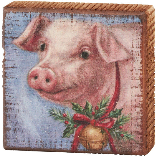 Festive Pig Block Sign