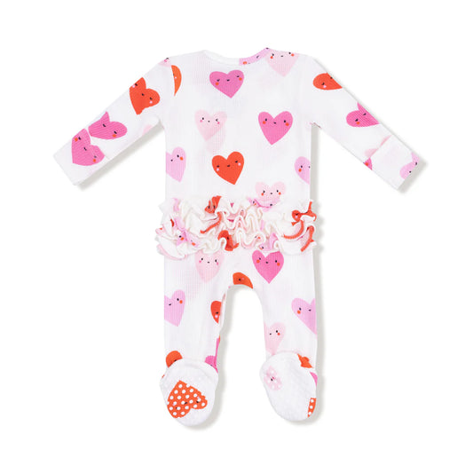Happy Hearts | 2 Way Ruffle Zipper Footie