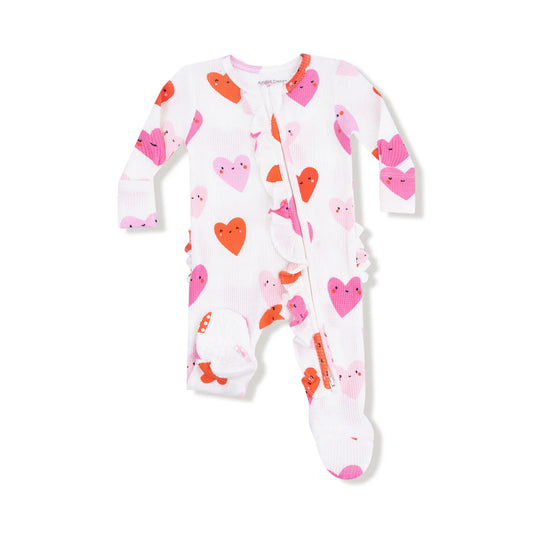 Happy Hearts | 2 Way Ruffle Zipper Footie