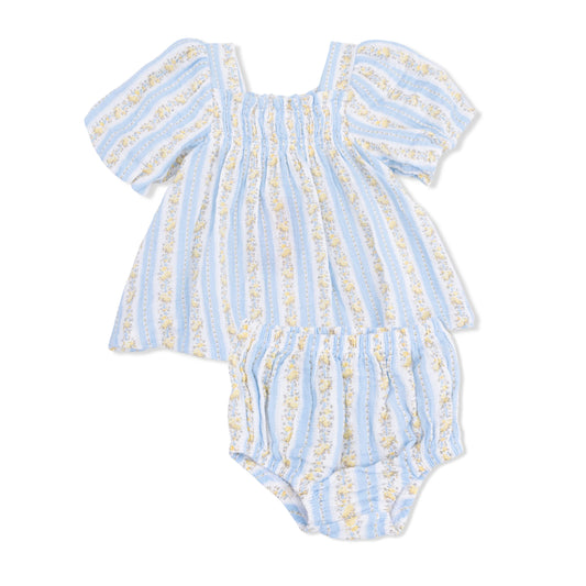 Odalys Floral Stripe | Puff Sleeve Baby Doll Dress and Bloomer