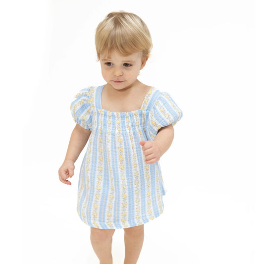 Odalys Floral Stripe | Puff Sleeve Baby Doll Dress and Bloomer