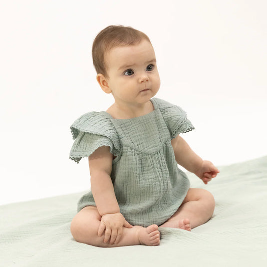 Solid Muslin Jadeite | V-Neck Bubble